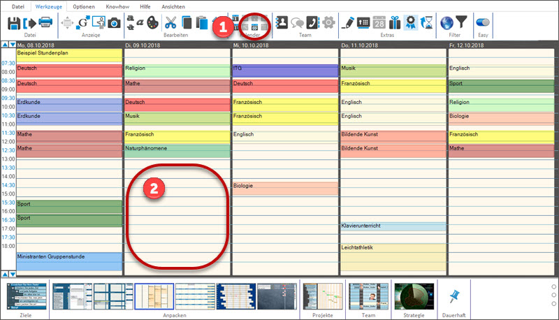 Bedienung des Wochenstruktur-Kalenders