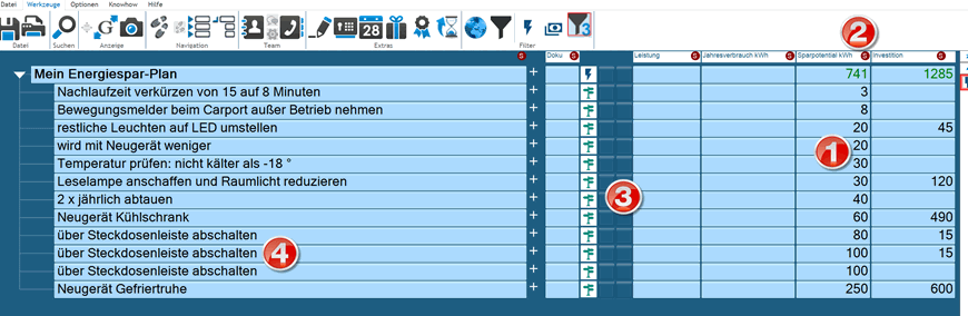Schnell-Querschnitt-Liste